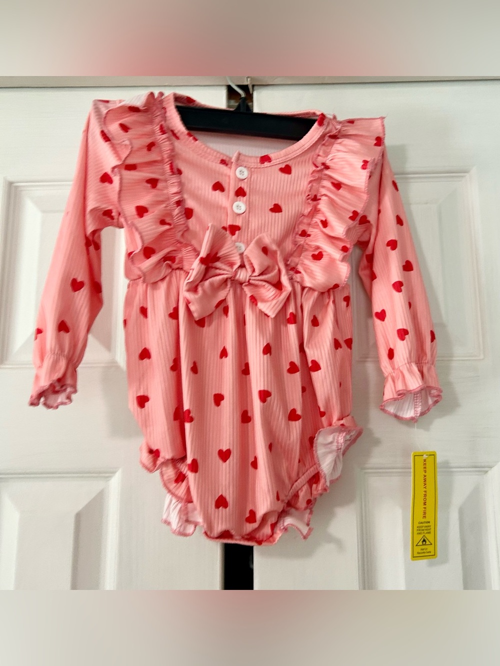New baby toddler Pink Heart-Print Ruffle One-Piece romper outfit
